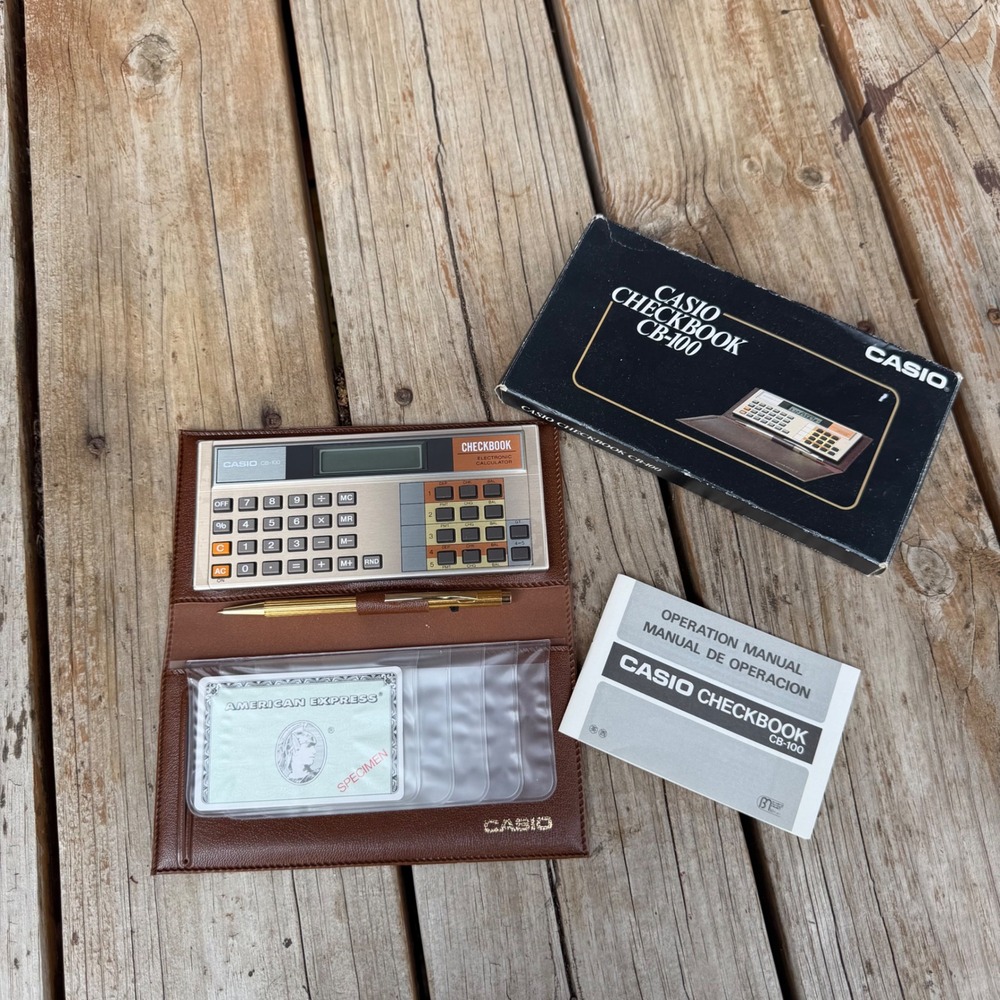 Vintage Casio CB-100 Checkbook Electronic Calculator w/ Cover Manual 1983 TESTED